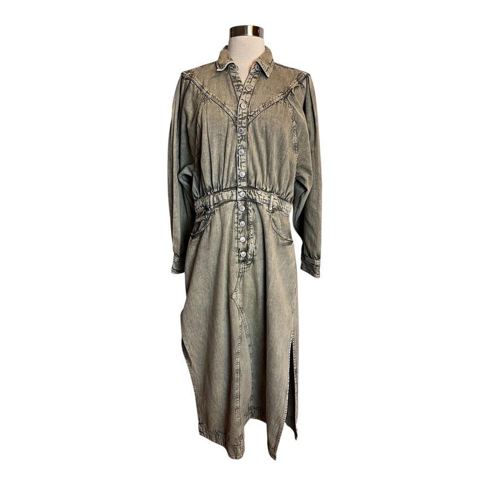 Free People Mad Love Denim Dress XL Gray Denim Long Sleeve Midi